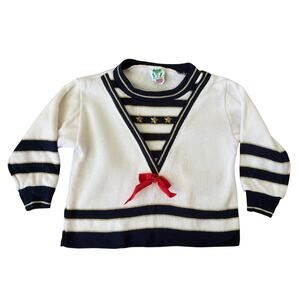 Vintage Bull Frog Nautical Sailor Sweater USA Stars Bow Preppy Coastal 3T Knit